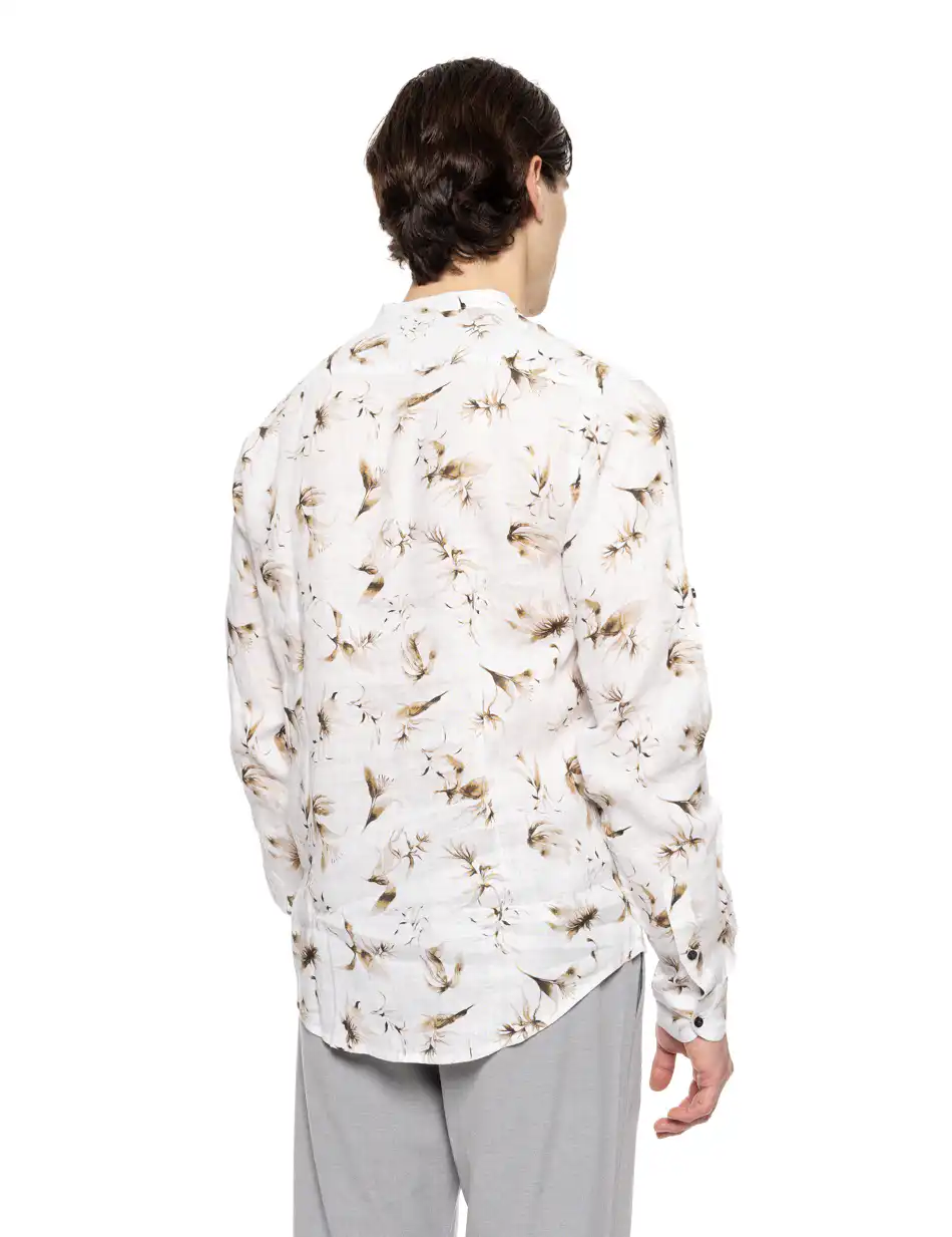 Smart fashion ανδρικό allover λινό πουκάμισο με mao γιακά 51-203-005 WHITE ALLOVER