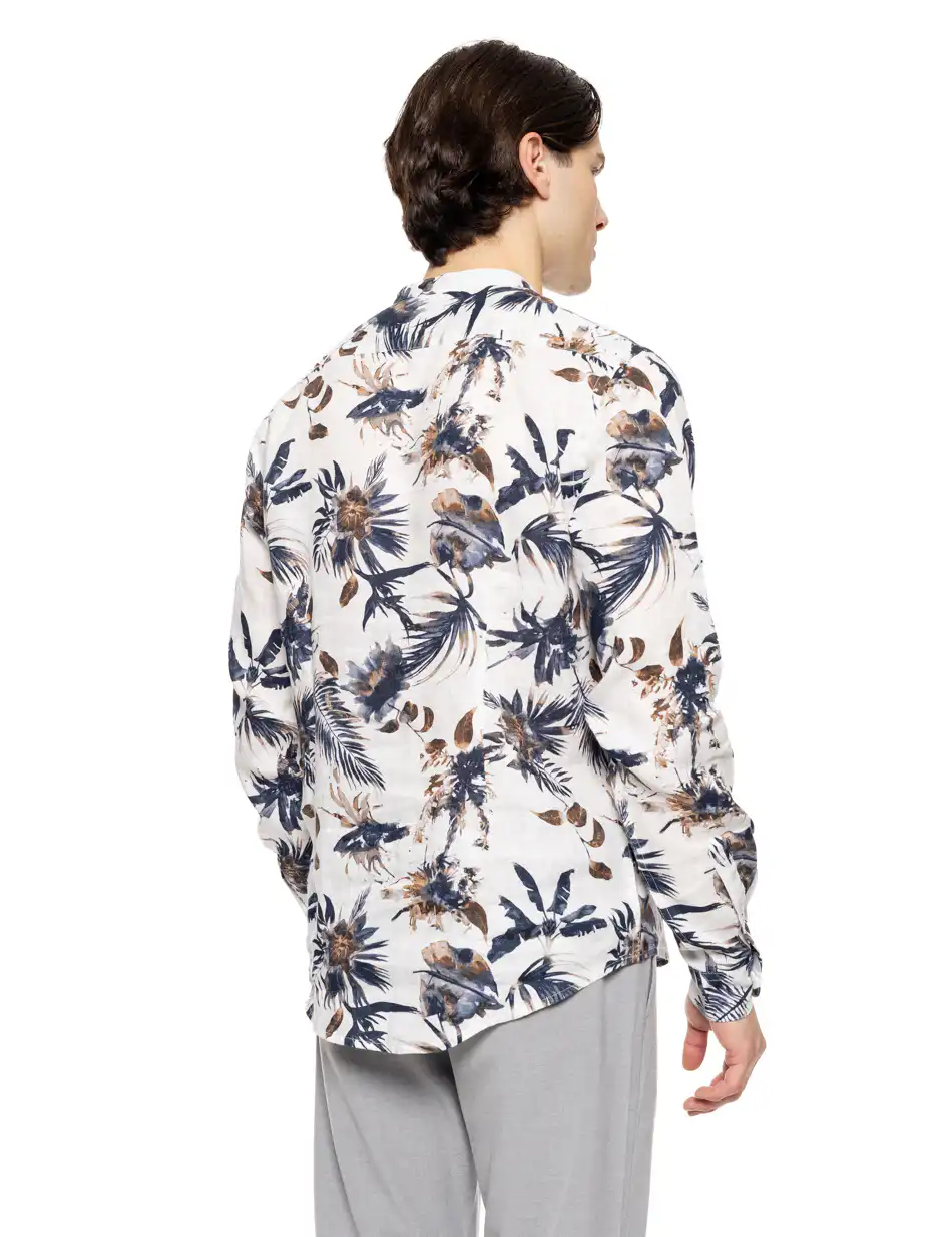 Smart fashion ανδρικό allover λινό πουκάμισο με mao γιακά 51-203-007 WHITE ALLOVER