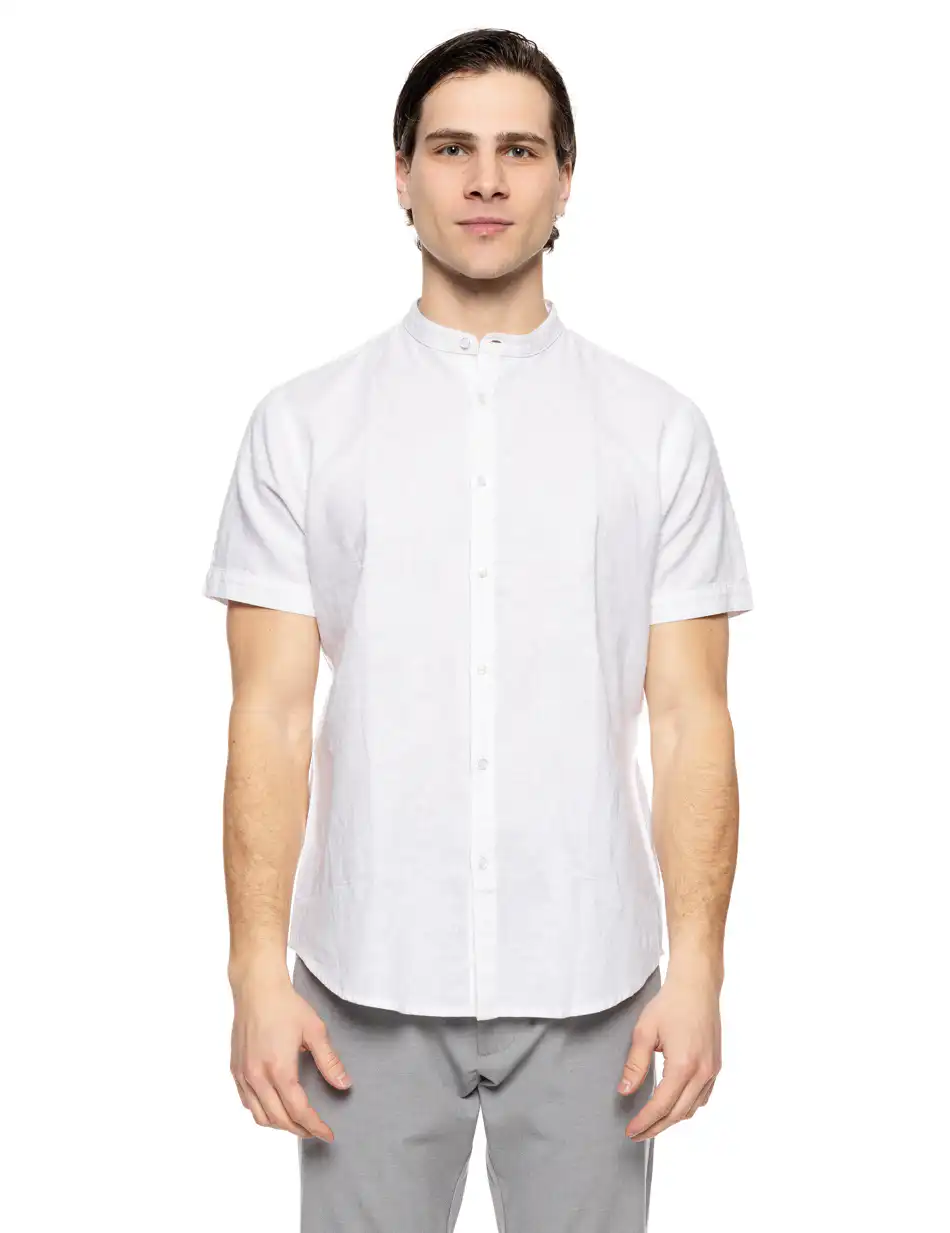 Smart fashion ανδρικό λινό K/M πουκάμισο με mao γιακά 51-203-008 WHITE