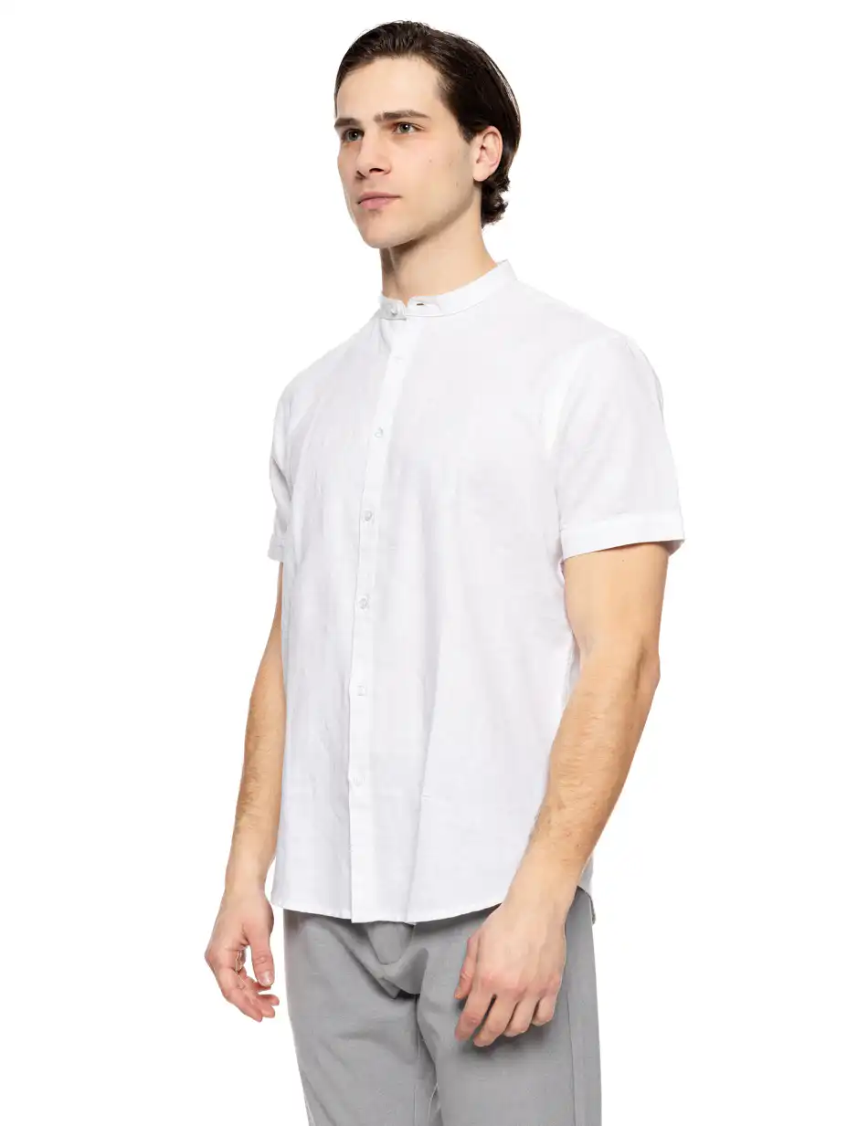 Smart fashion ανδρικό λινό K/M πουκάμισο με mao γιακά 51-203-008 WHITE