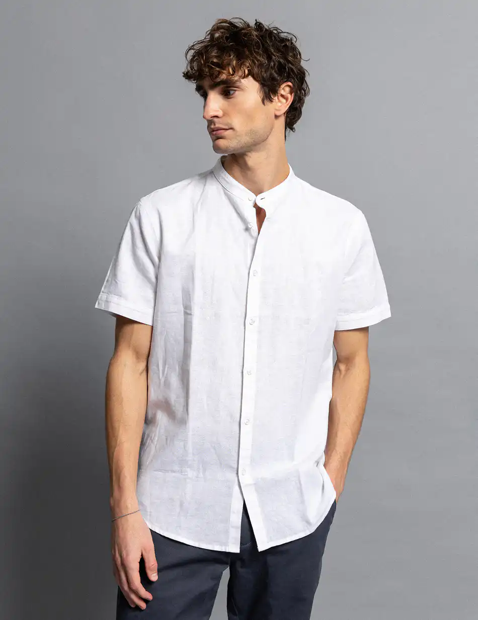 Smart fashion ανδρικό λινό K/M πουκάμισο με mao γιακά 51-203-008 WHITE