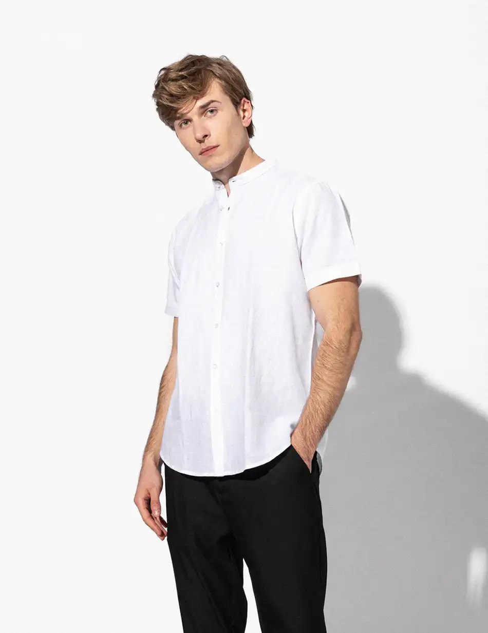 Smart fashion ανδρικό λινό K/M πουκάμισο με mao γιακά 51-203-008 WHITE