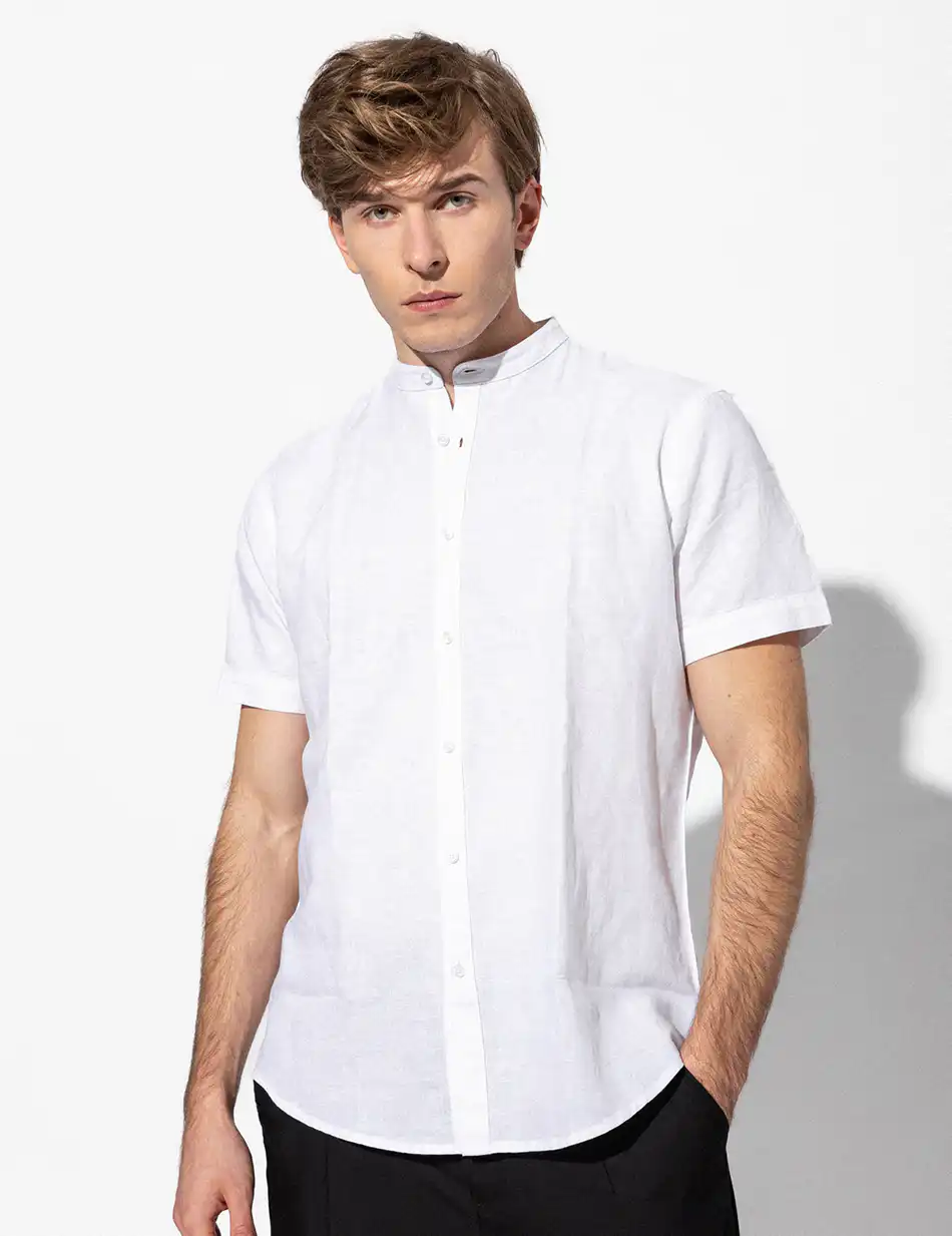Smart fashion ανδρικό λινό K/M πουκάμισο με mao γιακά 51-203-008 WHITE