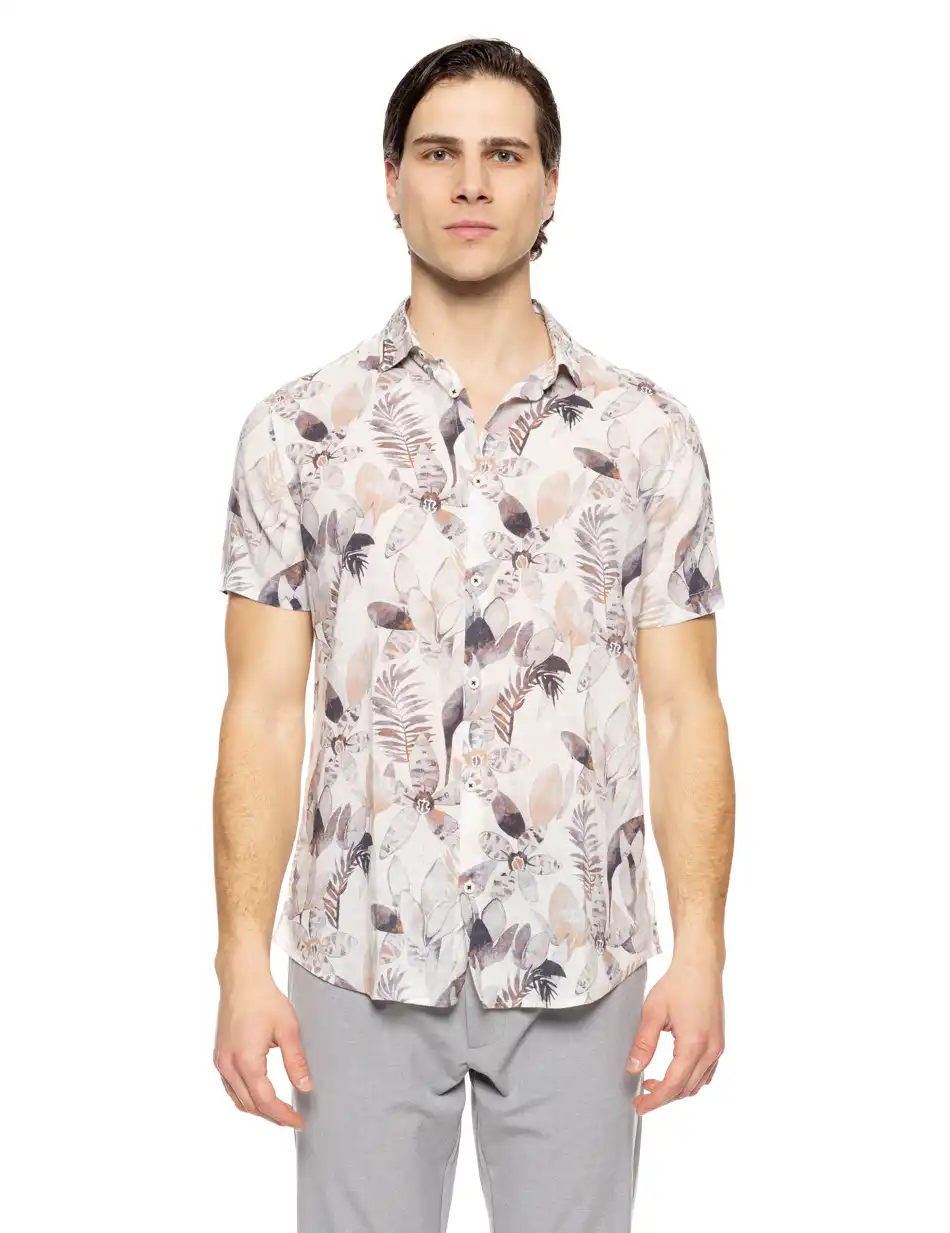 Smart fashion ανδρικό allover πουκάμισο με γιακά 51-203-010 OFF WHITE ALLOVER