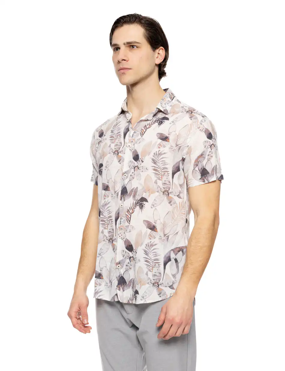Smart fashion ανδρικό allover πουκάμισο με γιακά 51-203-010 OFF WHITE ALLOVER