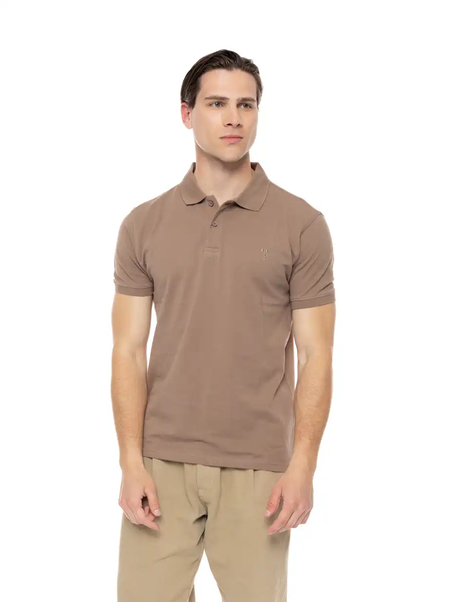 Biston fashion ανδρικό πόλο με κέντημα 51-206-035 DK BEIGE