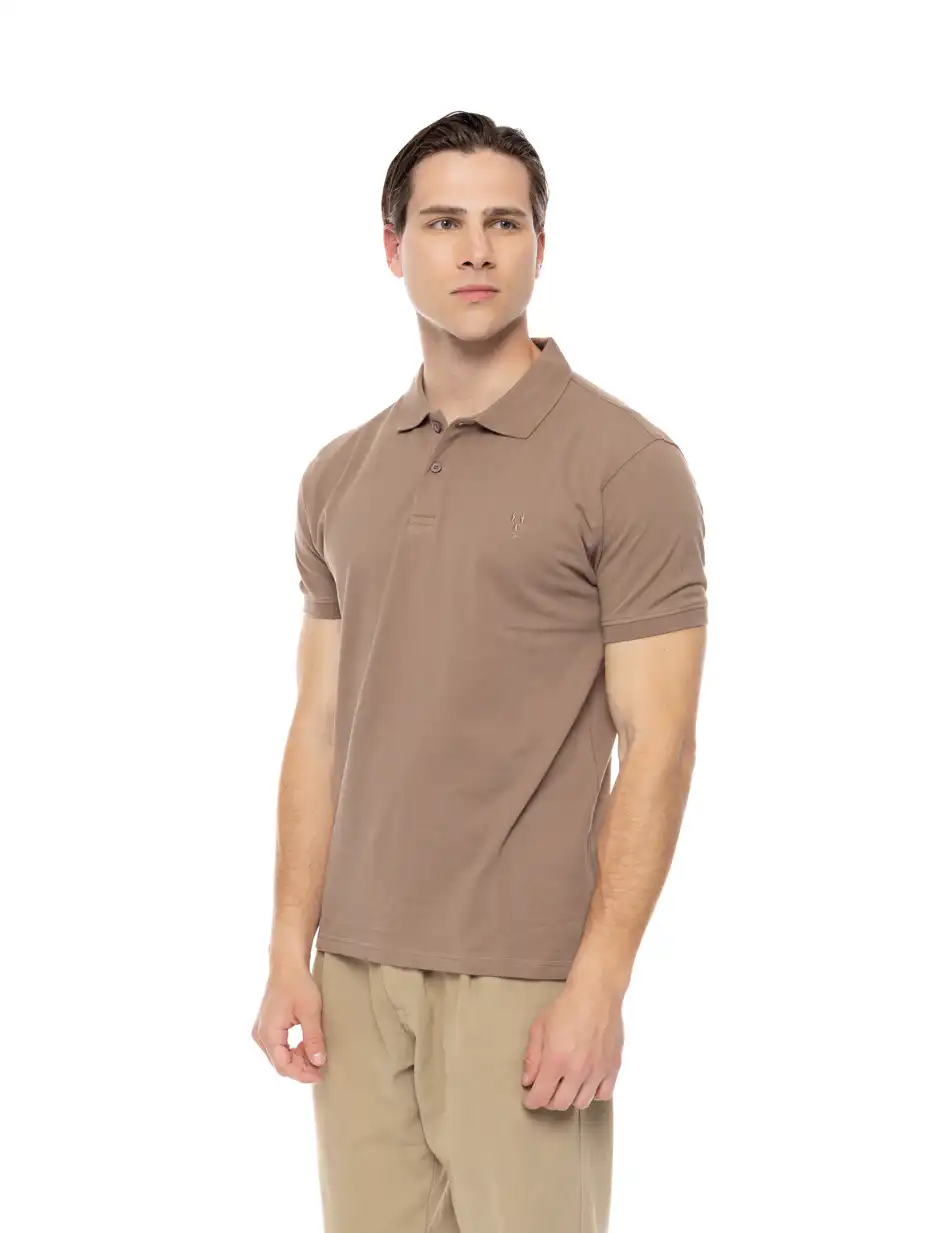 Biston fashion ανδρικό πόλο με κέντημα 51-206-035 DK BEIGE