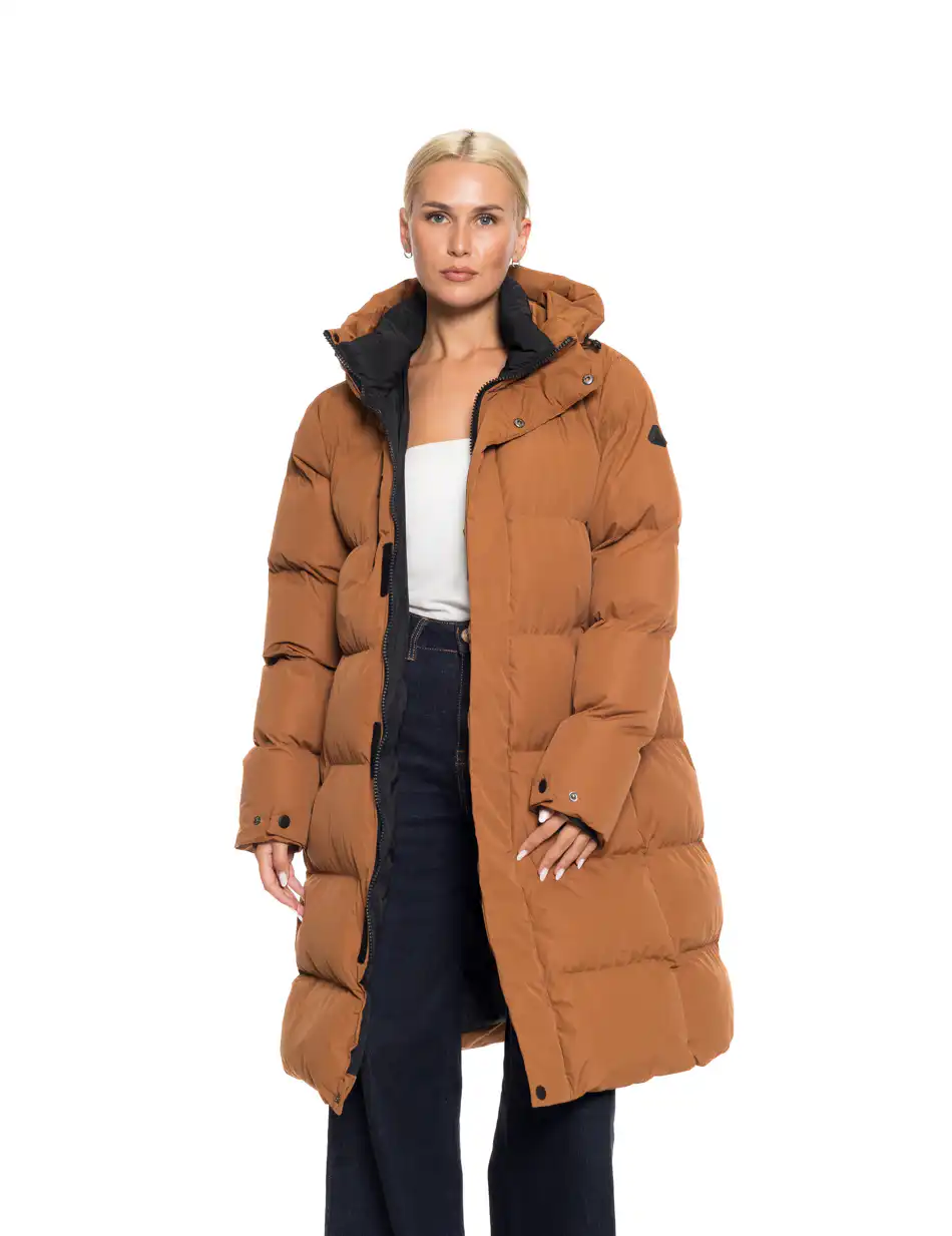 Biston fashion γυναικείο μακρύ μπουφάν με κουκούλα 52-101-001 CAMEL