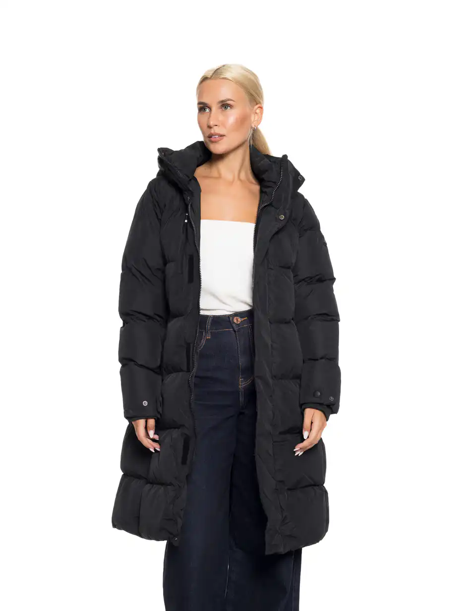 Biston fashion γυναικείο μακρύ μπουφάν με κουκούλα 52-101-001 BLACK