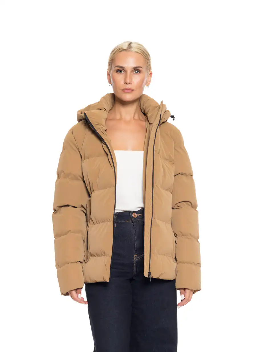 Splendid fashion γυναικείο κοντό μπουφάν με αποσπώμενη κουκούλα 52-101-002 CAMEL