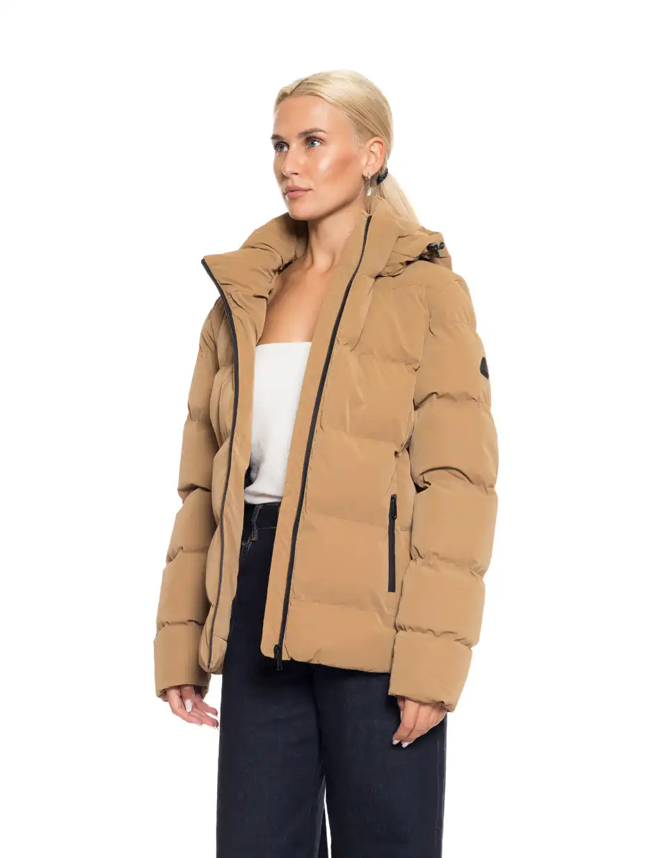 Splendid fashion γυναικείο κοντό μπουφάν με αποσπώμενη κουκούλα 52-101-002 CAMEL