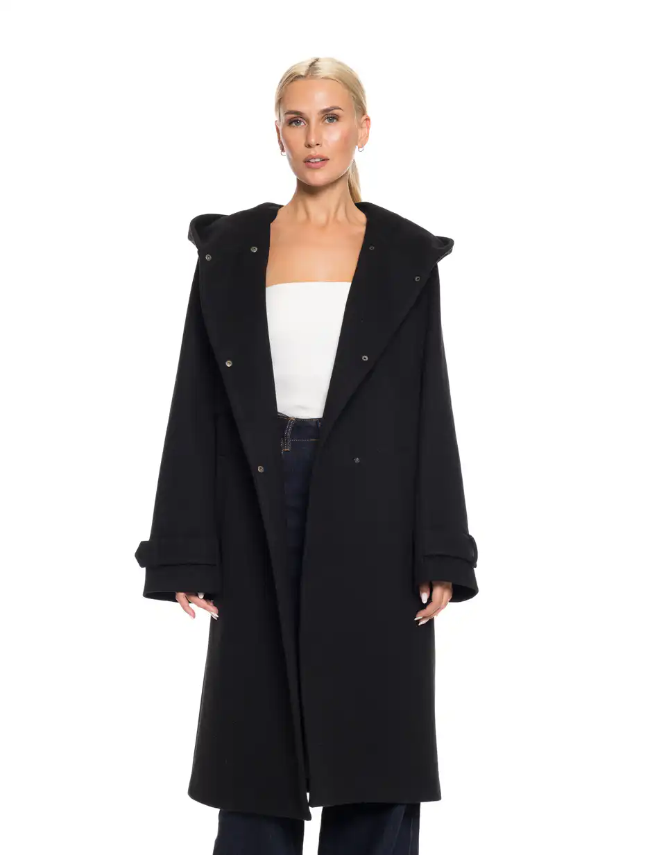 Splendid fashion γυναικείο μακρύ πανωφόρι με ενσωματωμένη κουκούλα 52-101-008 BLACK