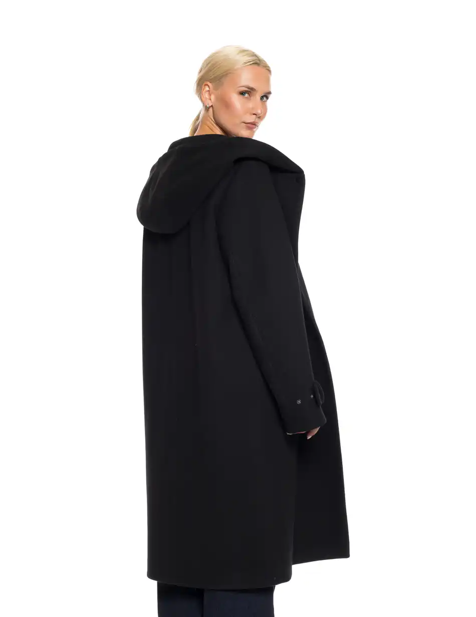 Splendid fashion γυναικείο μακρύ πανωφόρι με ενσωματωμένη κουκούλα 52-101-008 BLACK