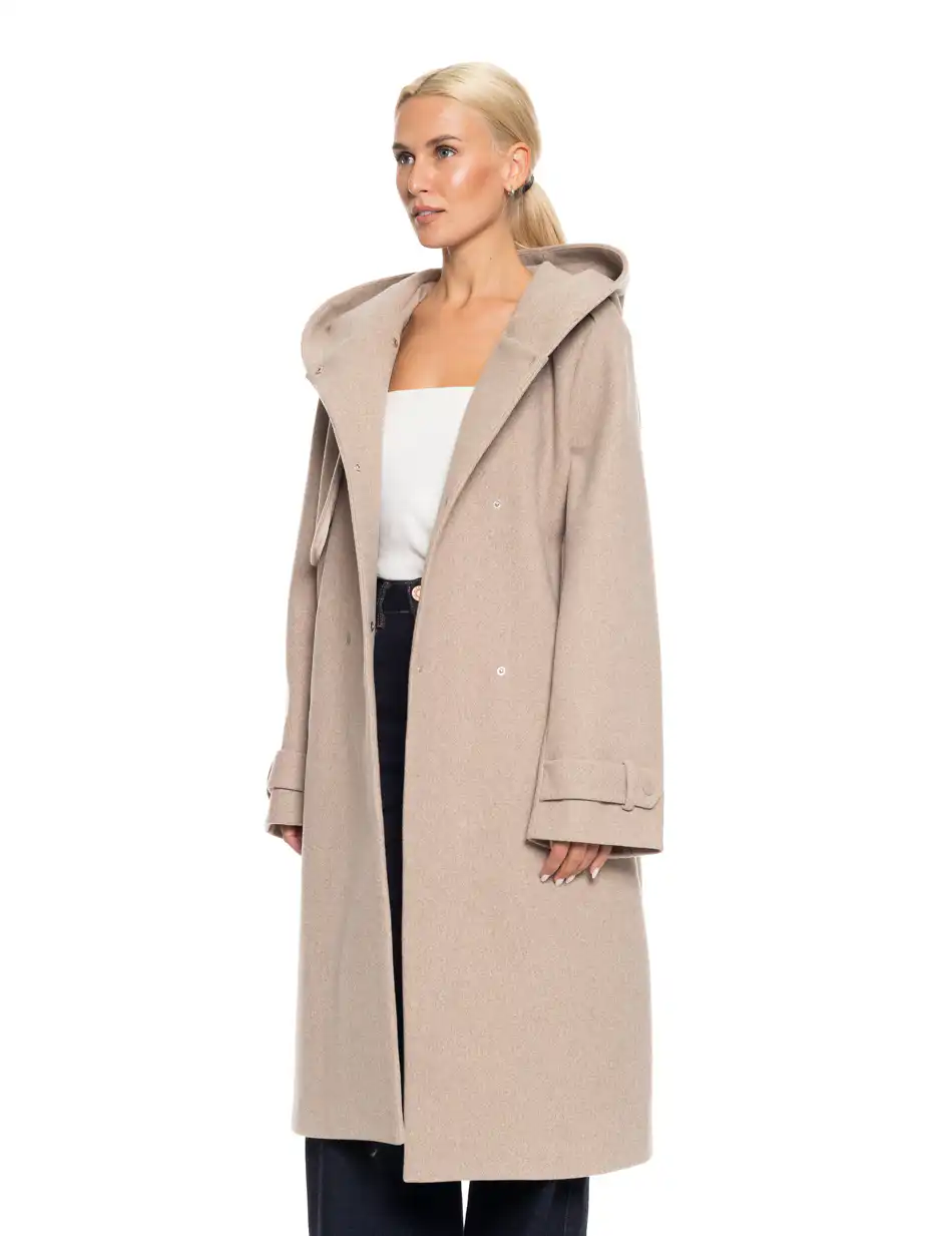 Splendid fashion γυναικείο μακρύ πανωφόρι με ενσωματωμένη κουκούλα 52-101-008 BEIGE