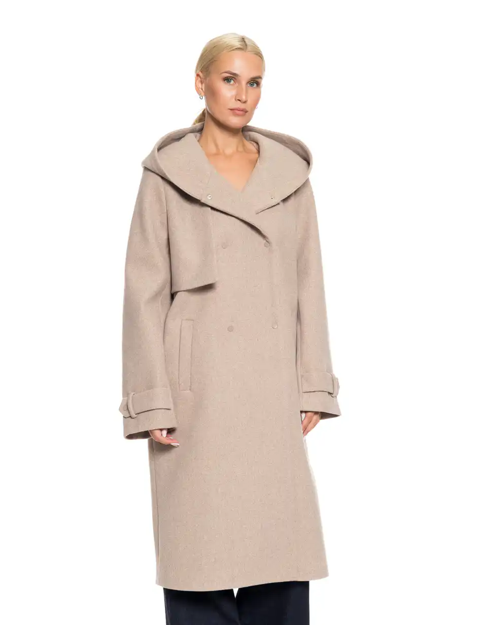Splendid fashion γυναικείο μακρύ πανωφόρι με ενσωματωμένη κουκούλα 52-101-008 BEIGE