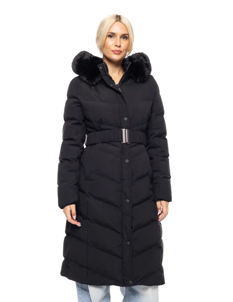 Splendid fashion γυναικείο μακρύ μπουφάν με κουκούλα 52-101-010 BLACK