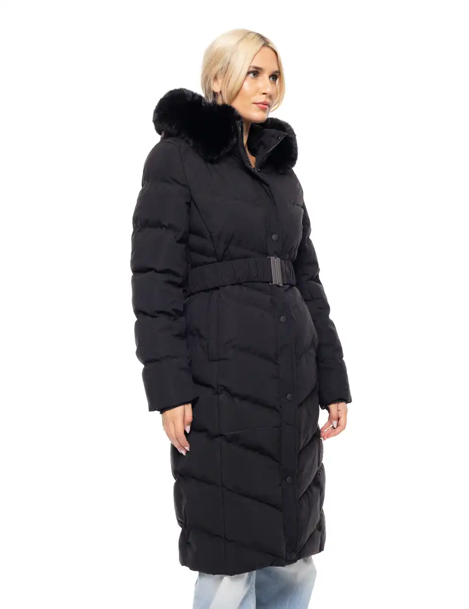 Splendid fashion γυναικείο μακρύ μπουφάν με κουκούλα 52-101-010 BLACK