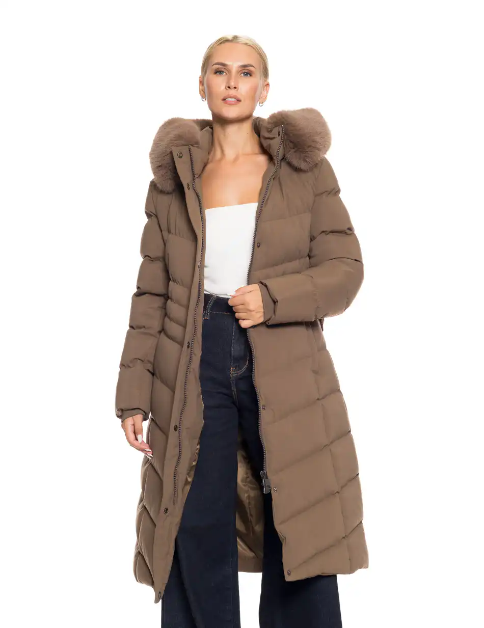 Splendid fashion γυναικείο μακρύ μπουφάν με κουκούλα 52-101-010 KHAKI