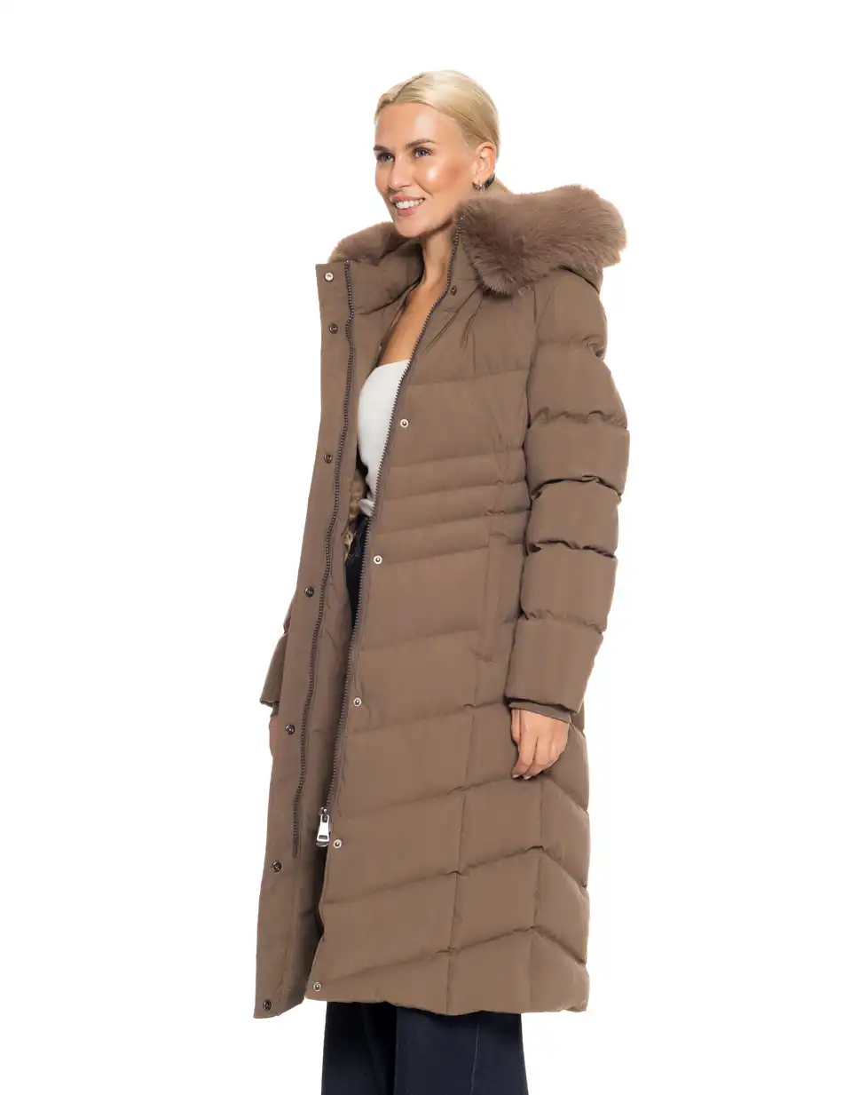 Splendid fashion γυναικείο μακρύ μπουφάν με κουκούλα 52-101-010 KHAKI