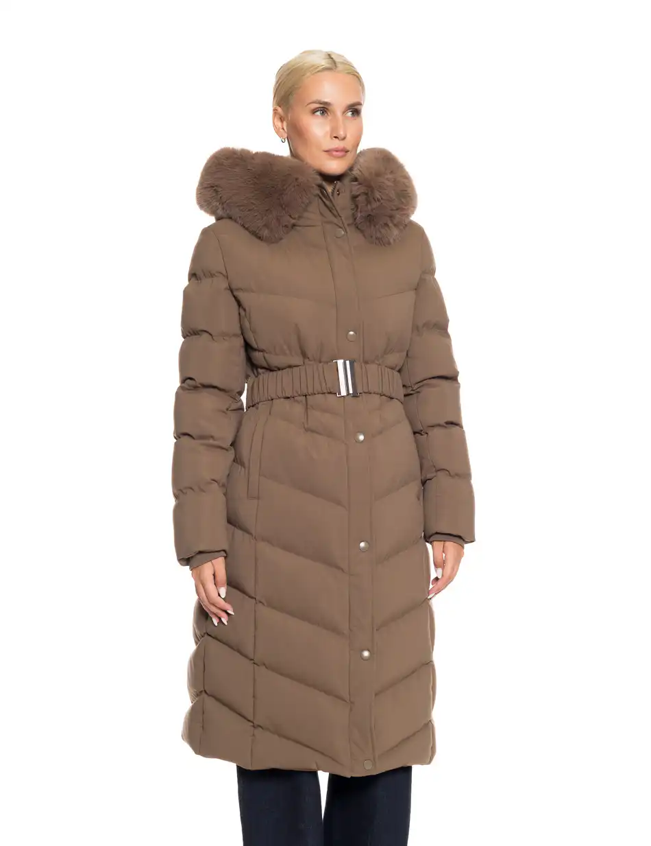 Splendid fashion γυναικείο μακρύ μπουφάν με κουκούλα 52-101-010 KHAKI