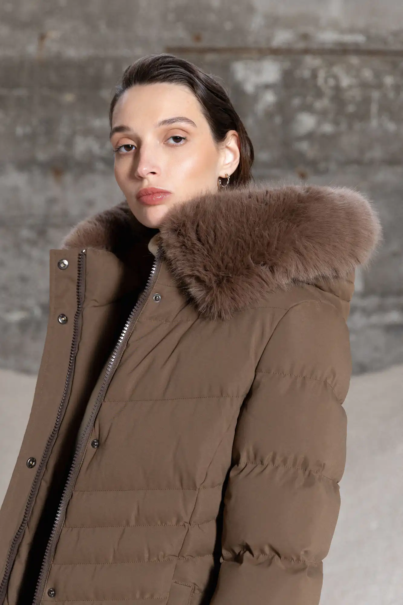 Splendid fashion γυναικείο μακρύ μπουφάν με κουκούλα 52-101-010 KHAKI