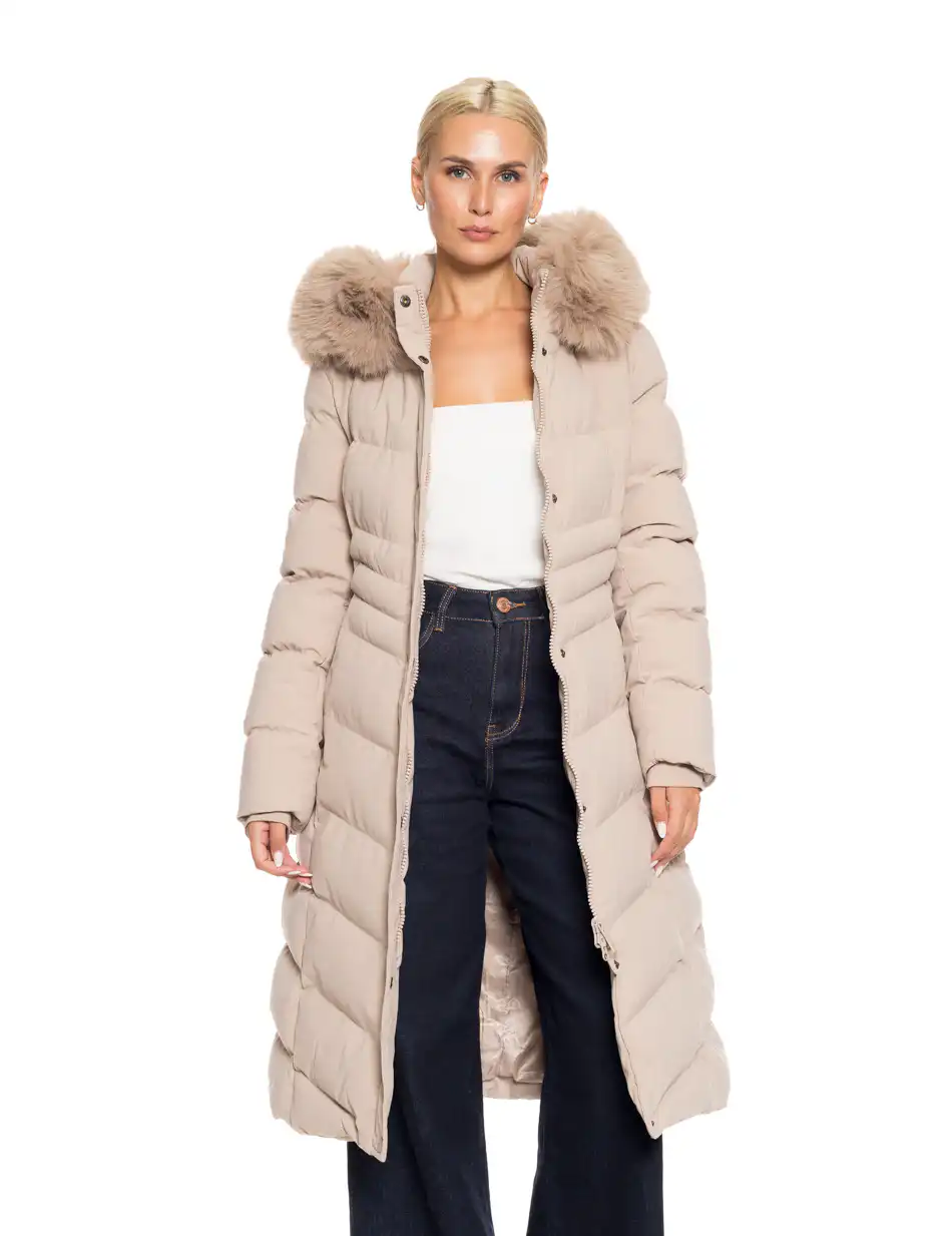 Splendid fashion γυναικείο μακρύ μπουφάν με κουκούλα 52-101-010 BEIGE