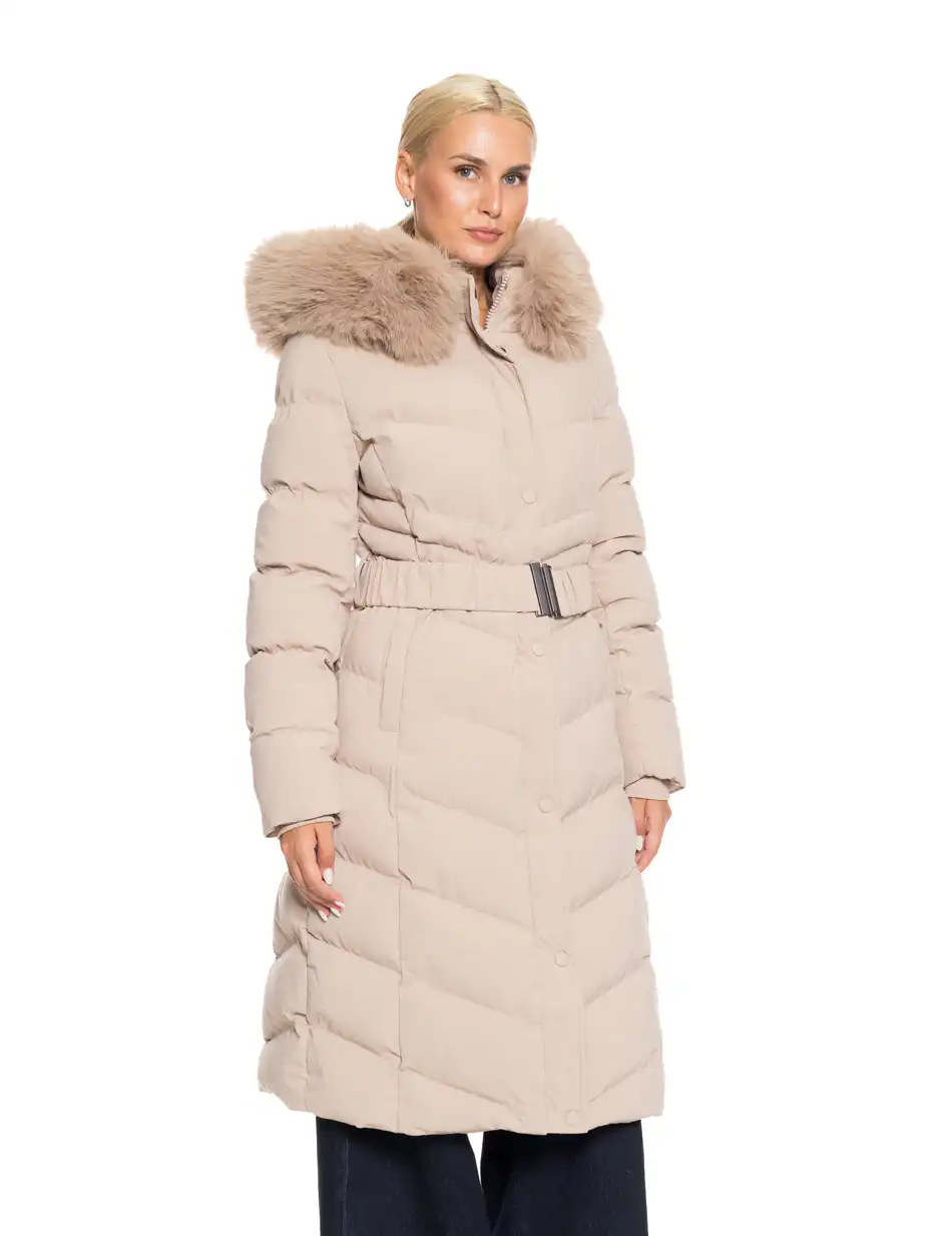 Splendid fashion γυναικείο μακρύ μπουφάν με κουκούλα 52-101-010 BEIGE