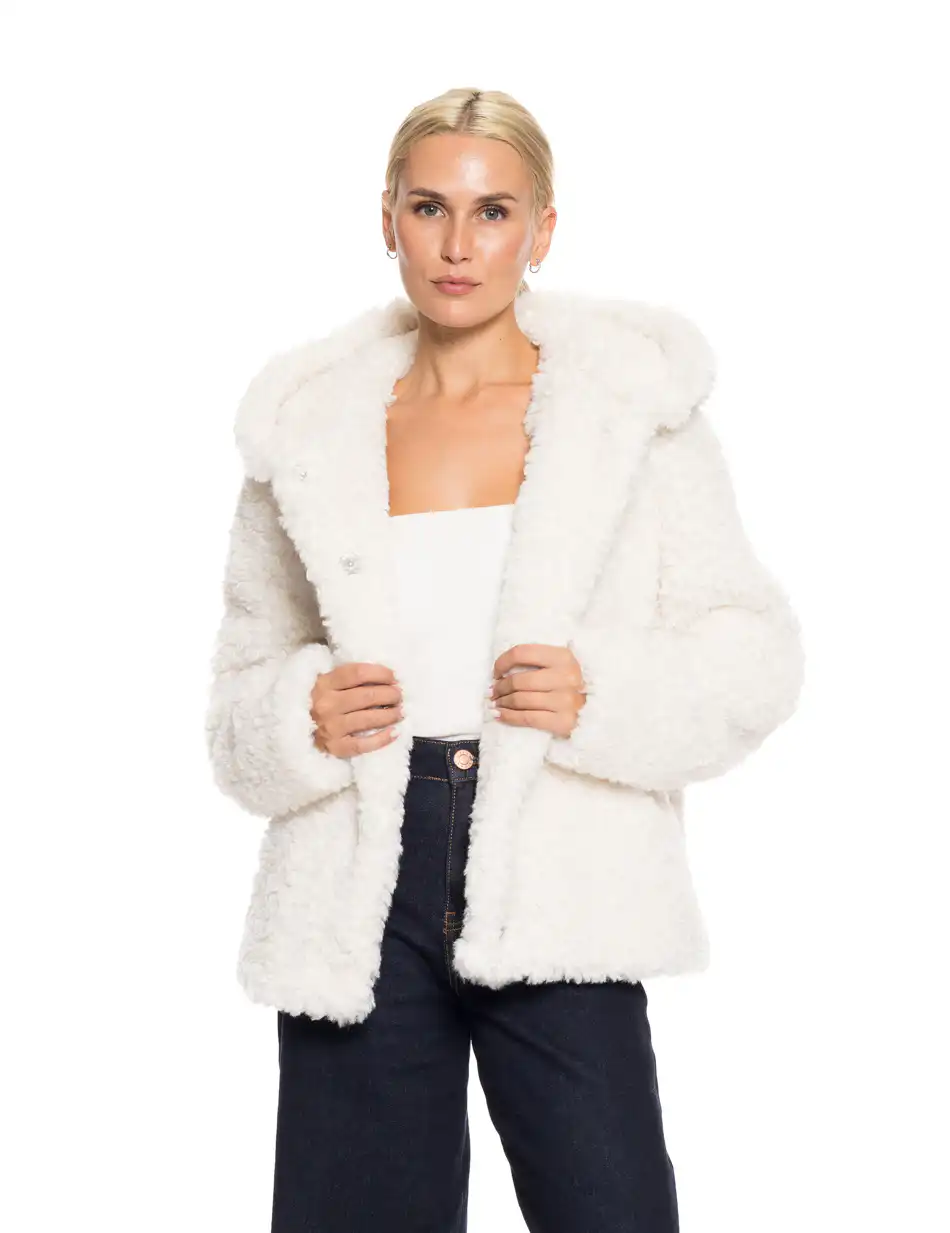 Splendid fashion γυναικείο κοντό λούτρινο πανωφόρι 52-101-013 OFF WHITE