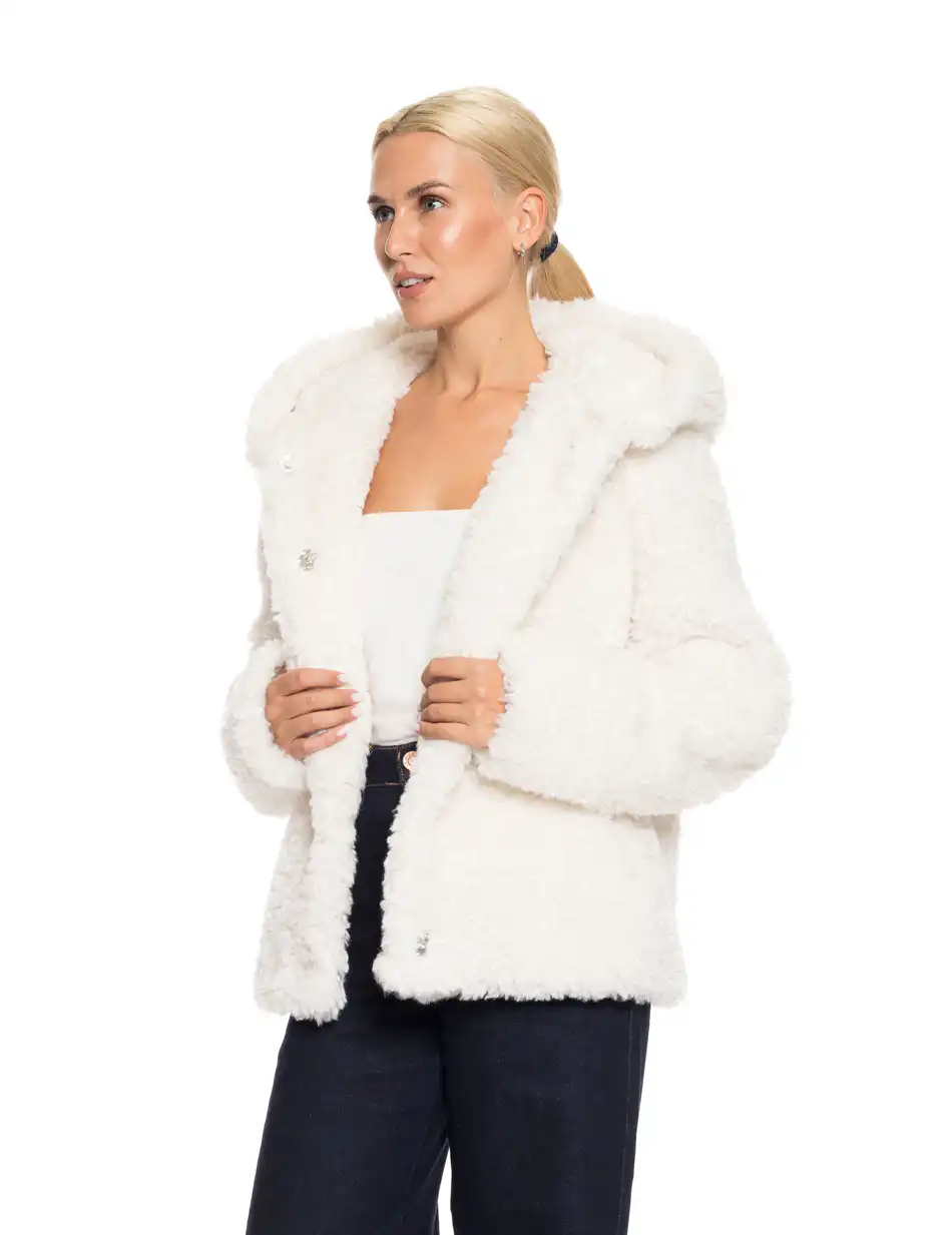 Splendid fashion γυναικείο κοντό λούτρινο πανωφόρι 52-101-013 OFF WHITE