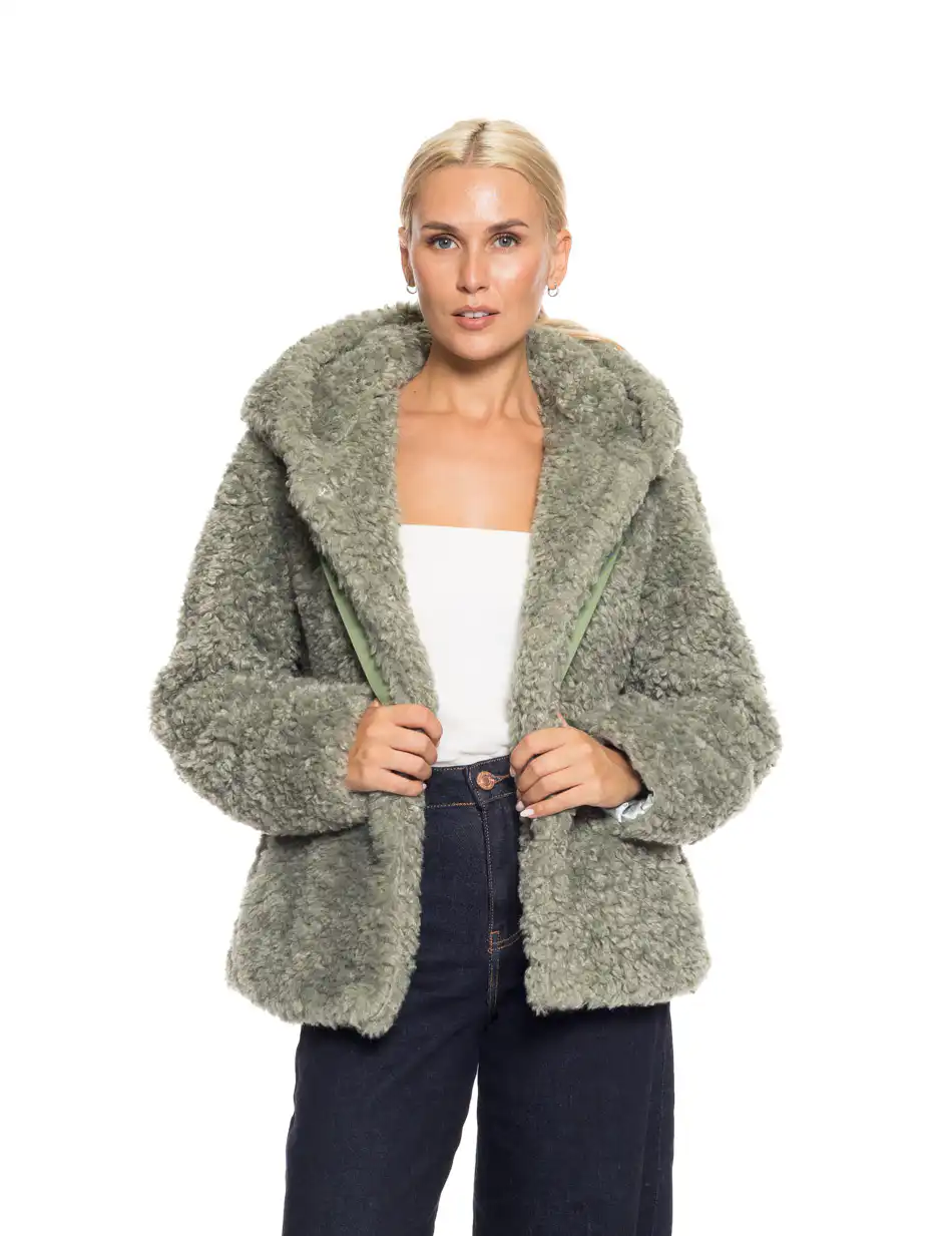 Splendid fashion γυναικείο κοντό λούτρινο πανωφόρι 52-101-013 GREEN