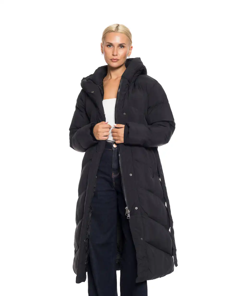 Biston fashion γυναικείο μακρύ μπουφάν με ενσωματωμένη κουκούλα 52-101-019 BLACK