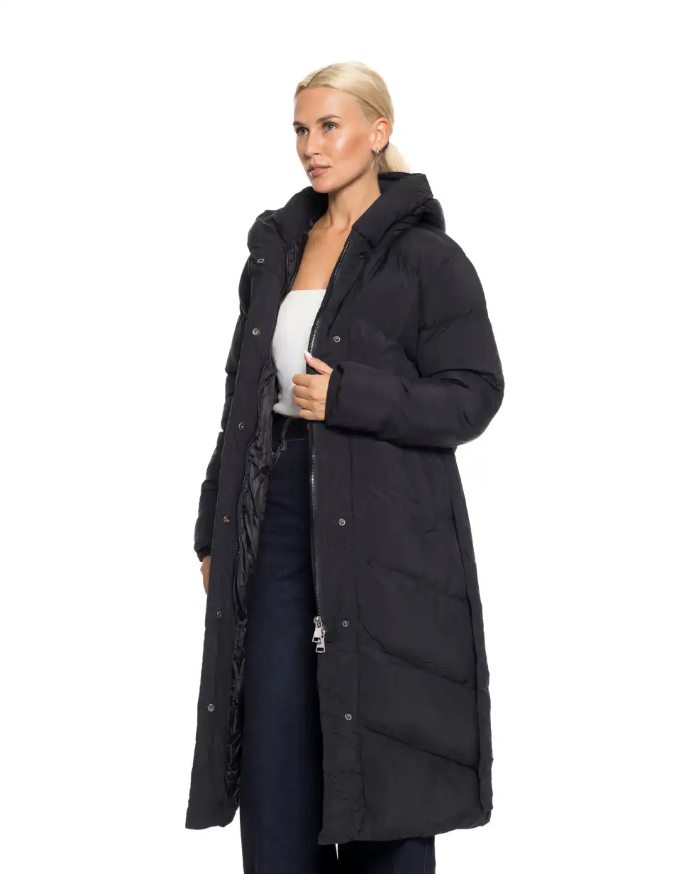 Biston fashion γυναικείο μακρύ μπουφάν με ενσωματωμένη κουκούλα 52-101-019 BLACK