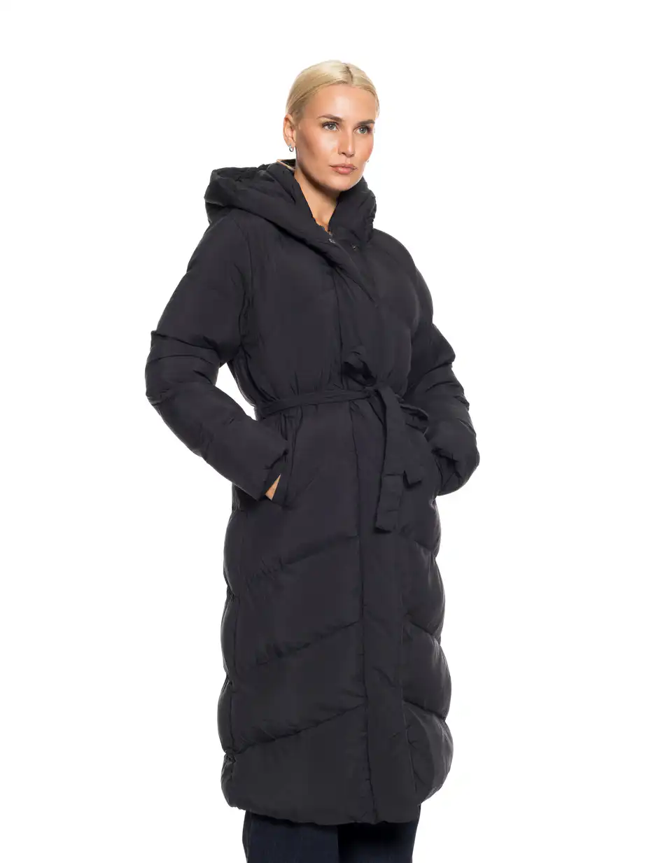 Biston fashion γυναικείο μακρύ μπουφάν με ενσωματωμένη κουκούλα 52-101-019 BLACK