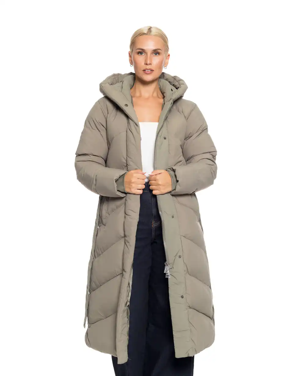 Biston fashion γυναικείο μακρύ μπουφάν με ενσωματωμένη κουκούλα 52-101-019 KHAKI