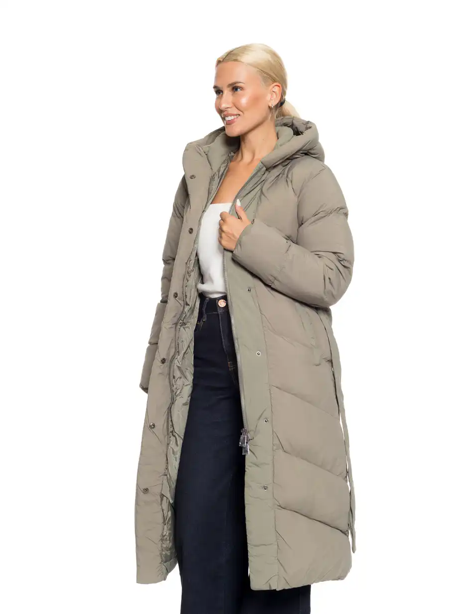 Biston fashion γυναικείο μακρύ μπουφάν με ενσωματωμένη κουκούλα 52-101-019 KHAKI