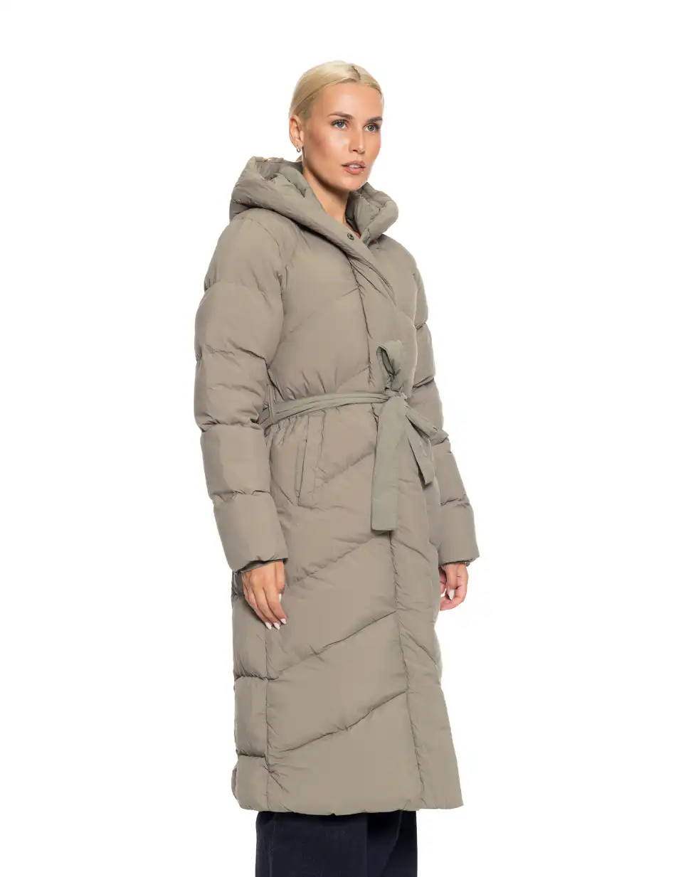 Biston fashion γυναικείο μακρύ μπουφάν με ενσωματωμένη κουκούλα 52-101-019 KHAKI