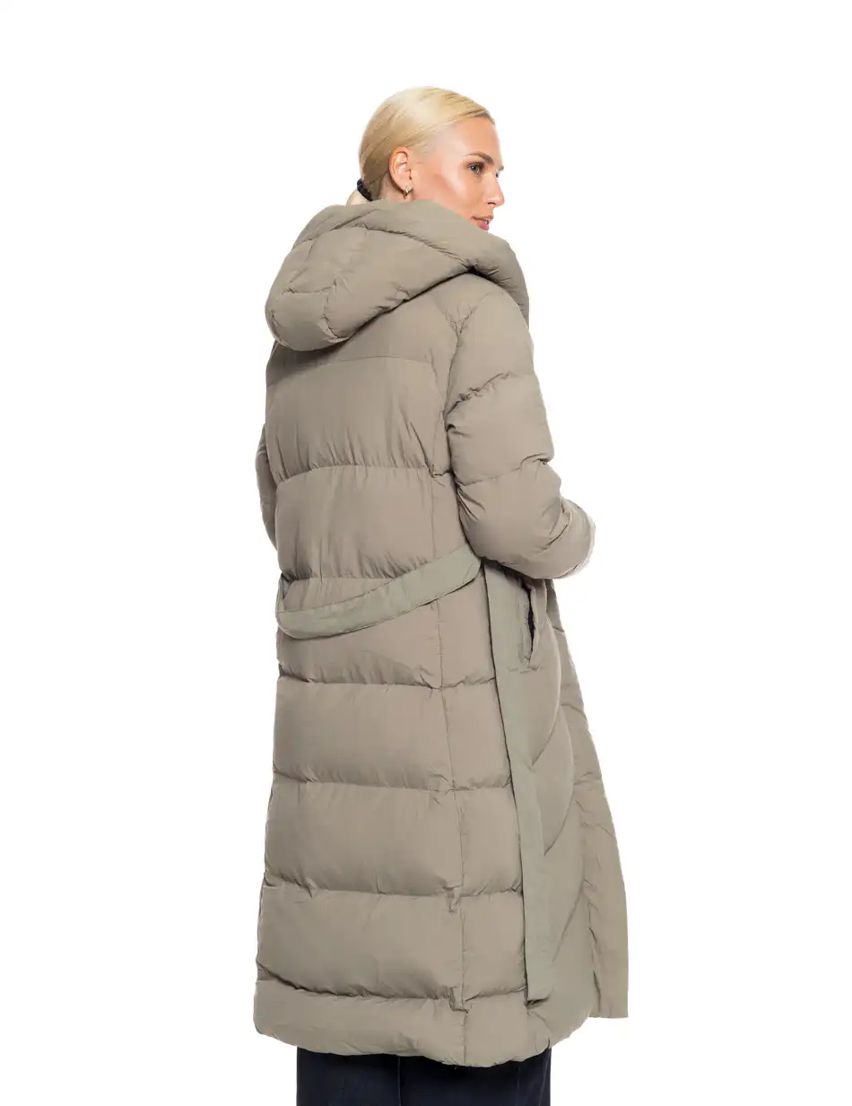 Biston fashion γυναικείο μακρύ μπουφάν με ενσωματωμένη κουκούλα 52-101-019 KHAKI