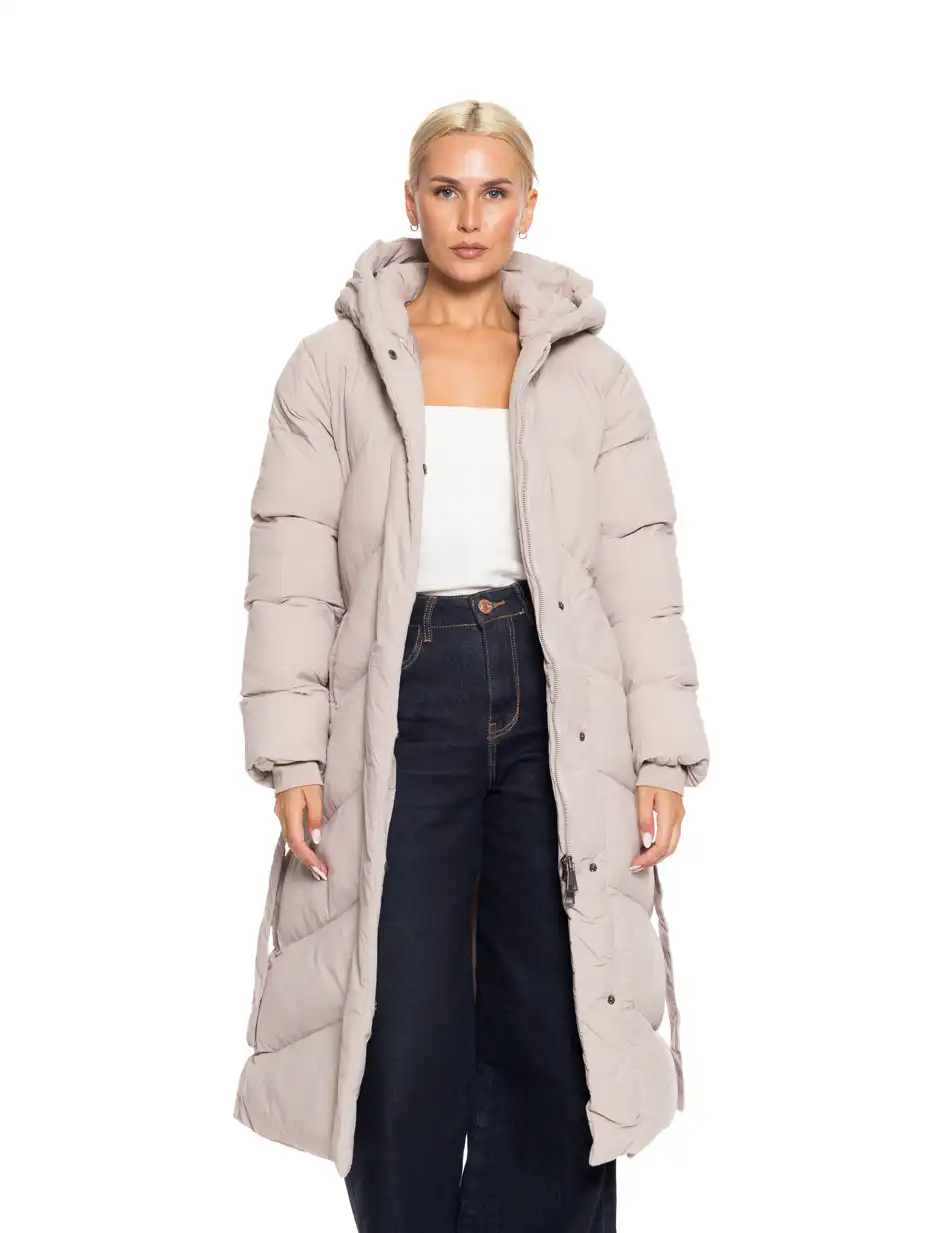 Biston fashion γυναικείο μακρύ μπουφάν με ενσωματωμένη κουκούλα 52-101-019 BEIGE