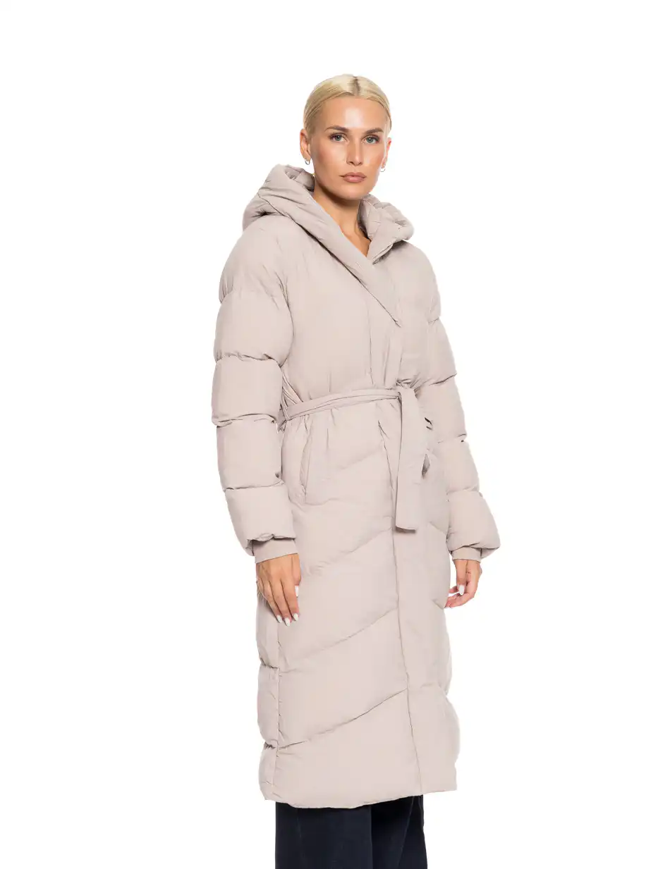 Biston fashion γυναικείο μακρύ μπουφάν με ενσωματωμένη κουκούλα 52-101-019 BEIGE