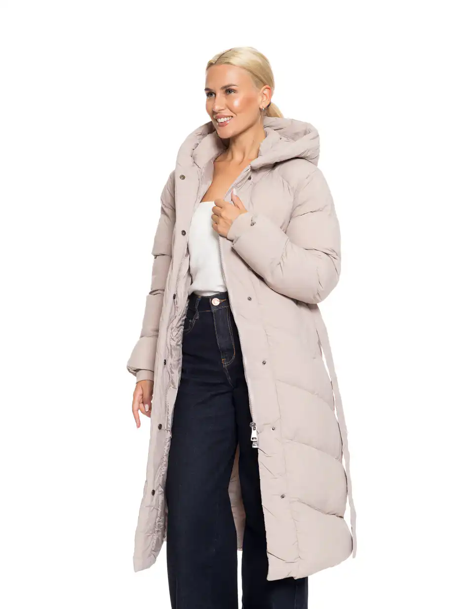 Biston fashion γυναικείο μακρύ μπουφάν με ενσωματωμένη κουκούλα 52-101-019 BEIGE