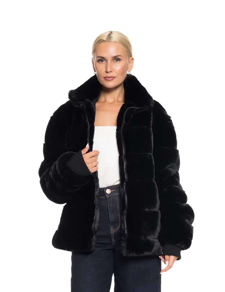 Biston fashion γυναικείο κοντό πανωφόρι από συνθετική γούνα 52-101-023 BLACK