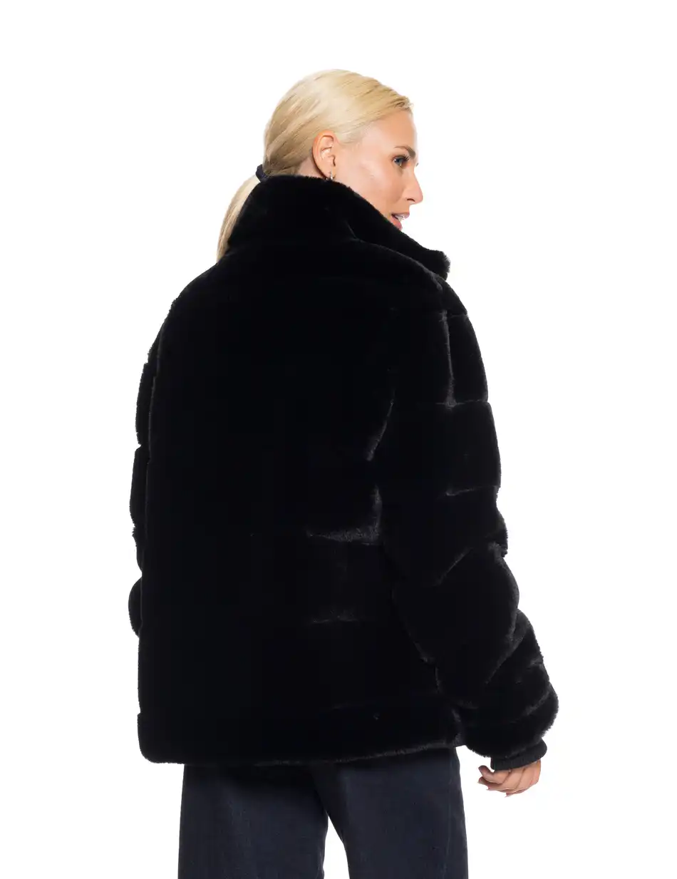 Biston fashion γυναικείο κοντό πανωφόρι από συνθετική γούνα 52-101-023 BLACK