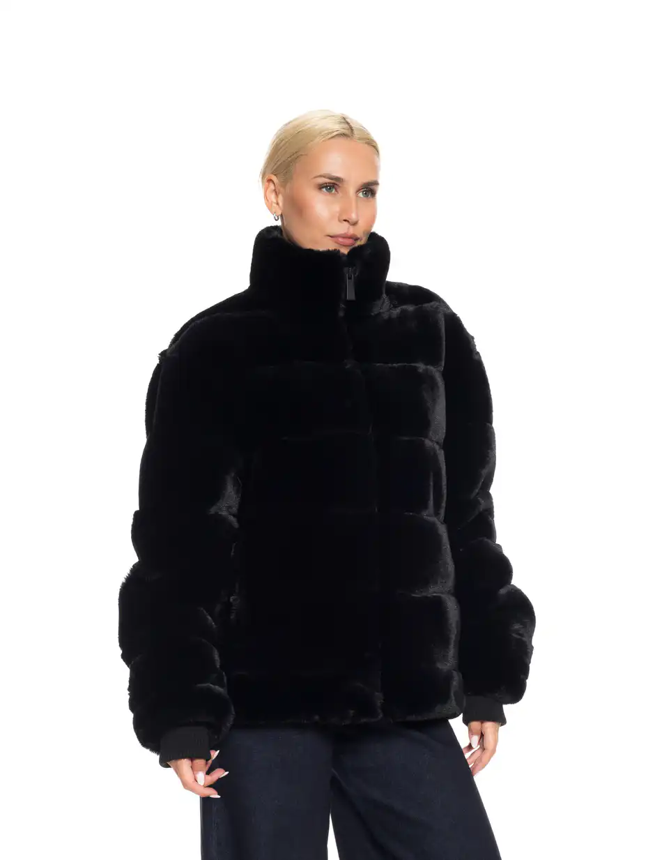 Biston fashion γυναικείο κοντό πανωφόρι από συνθετική γούνα 52-101-023 BLACK