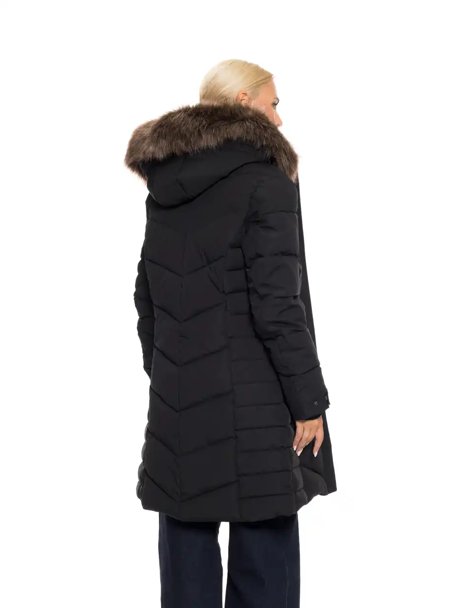 Biston Fashion γυναικείο μακρύ μπουφάν με αποσπώμενη κουκούλα 52-101-025 BLACK