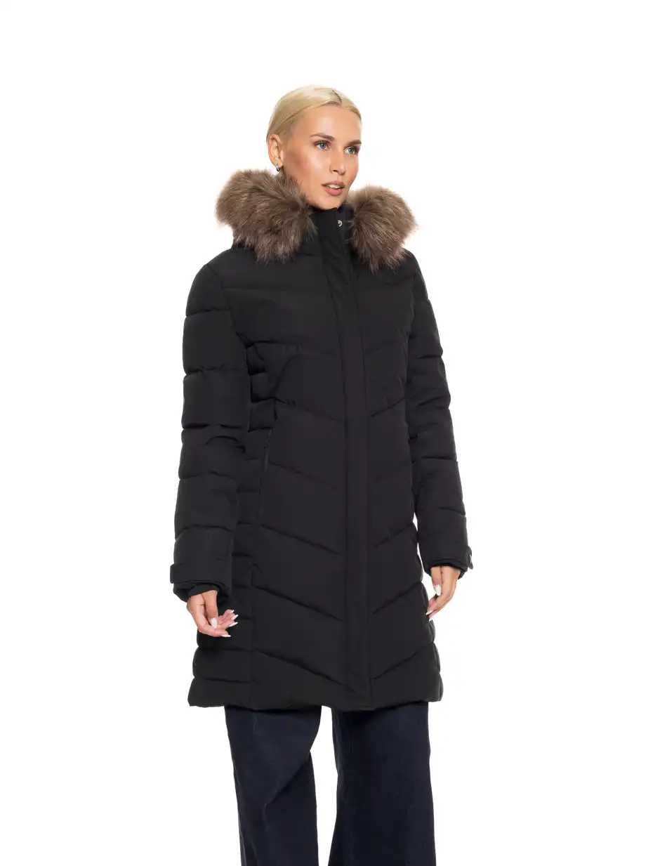 Biston Fashion γυναικείο μακρύ μπουφάν με αποσπώμενη κουκούλα 52-101-025 BLACK