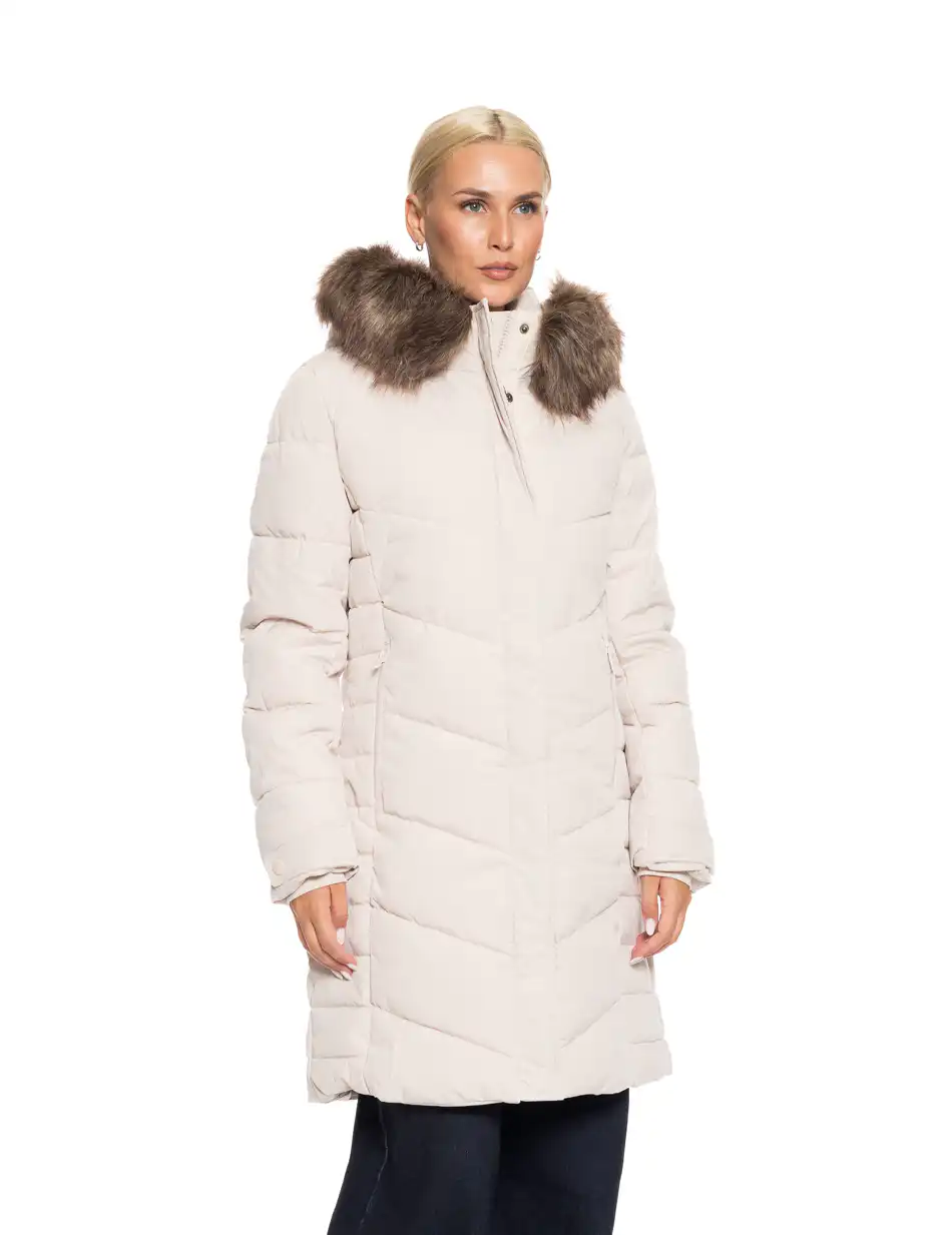 Biston Fashion γυναικείο μακρύ μπουφάν με αποσπώμενη κουκούλα 52-101-025 LT BEIGE