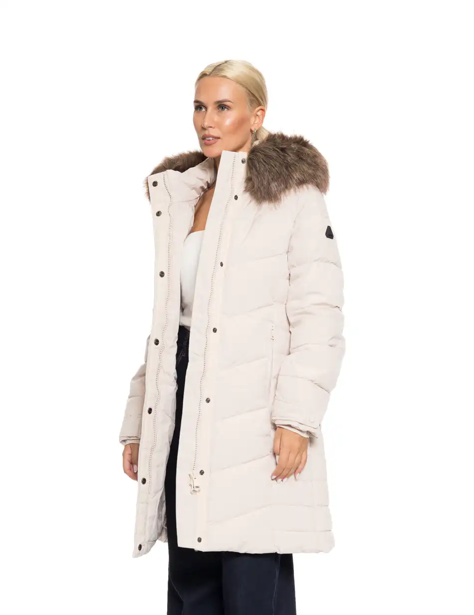 Biston Fashion γυναικείο μακρύ μπουφάν με αποσπώμενη κουκούλα 52-101-025 LT BEIGE