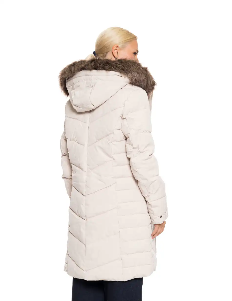 Biston Fashion γυναικείο μακρύ μπουφάν με αποσπώμενη κουκούλα 52-101-025 LT BEIGE