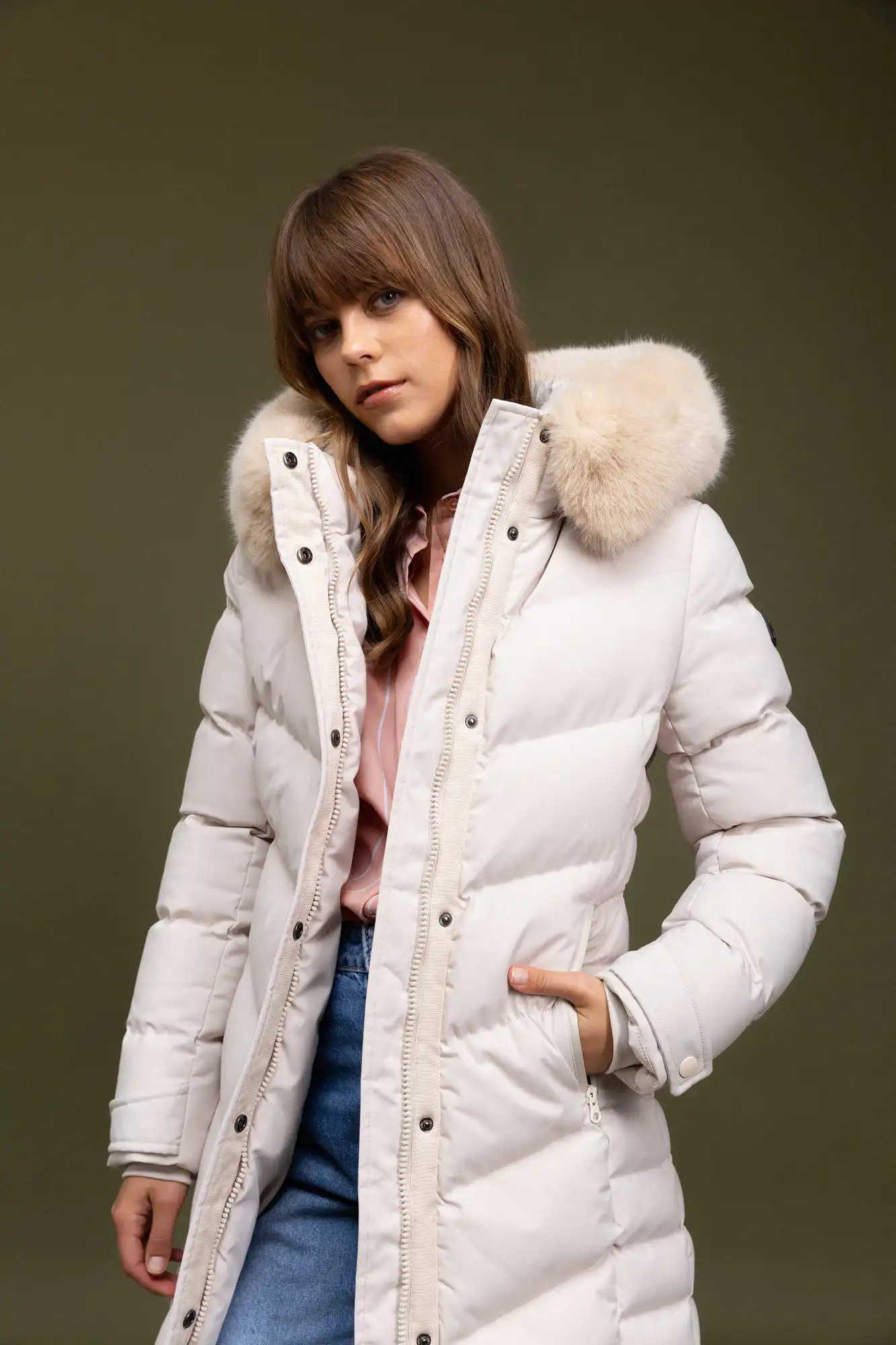 Biston Fashion γυναικείο μακρύ μπουφάν με αποσπώμενη κουκούλα 52-101-025 LT BEIGE