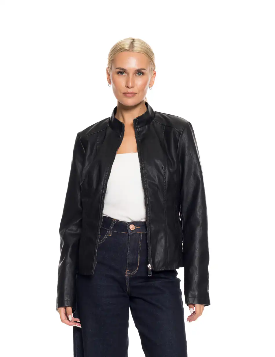 Biston fashion γυναικείο κοντό πανωφόρι από συνθετική δερματίνη 52-101-027 BLACK